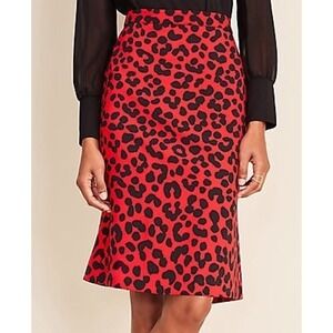 ANN TAYLOR Red & Black Cheetah Print Flounce Back Pencil Skirt | Size 2